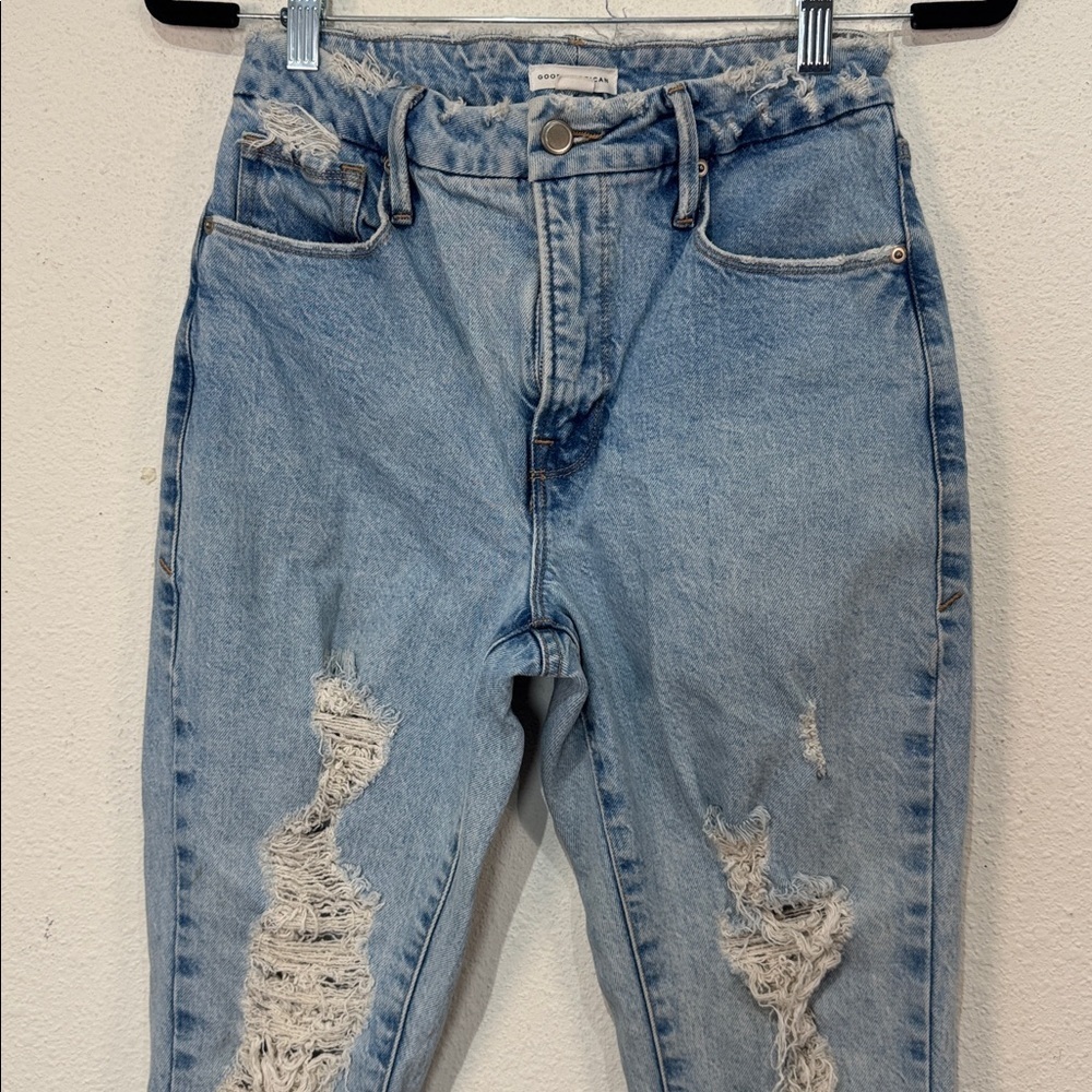 Good American Light Blue Distressed Ankle Jeans size 4 - Picture 2 of 5
